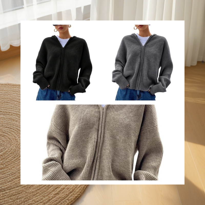 Women's Zip Up Hooded Knitted Cardigan