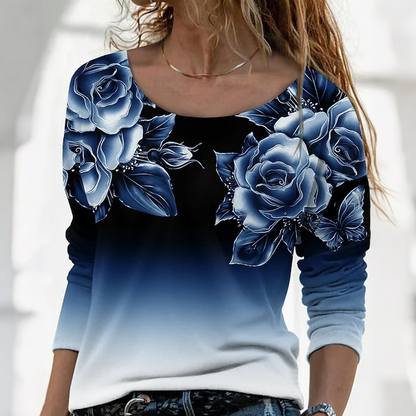 Floral Long Sleeve Round Neck Top