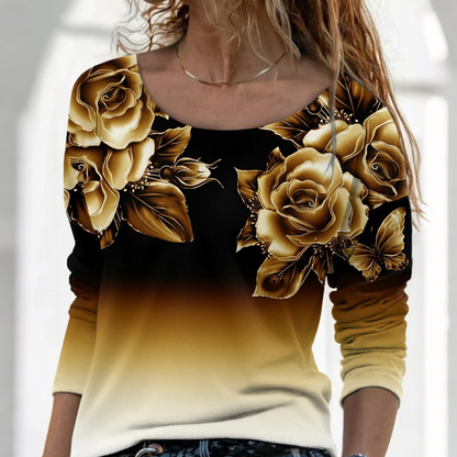 Floral Long Sleeve Round Neck Top