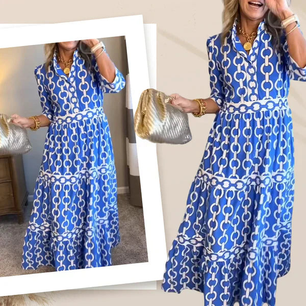 🌸💐Women’s Geometric Print V-Neck Maxi Dress