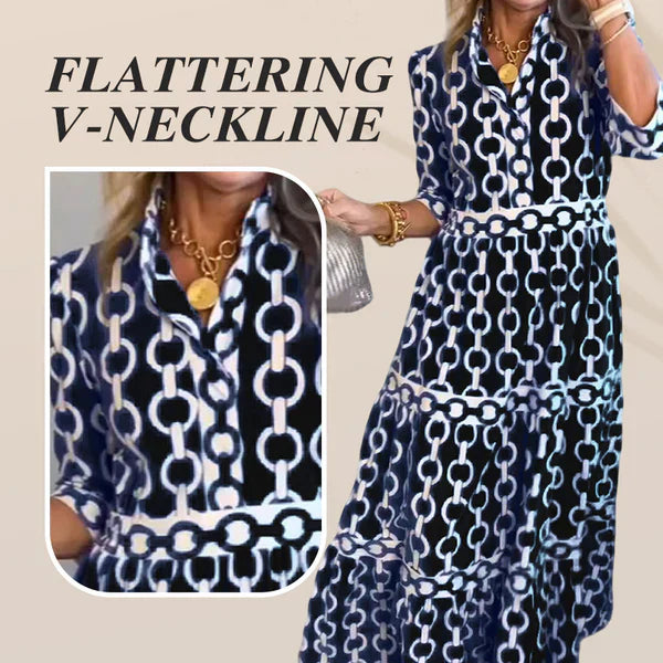 🌸💐Women’s Geometric Print V-Neck Maxi Dress