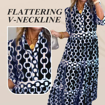 🌸💐Women’s Geometric Print V-Neck Maxi Dress