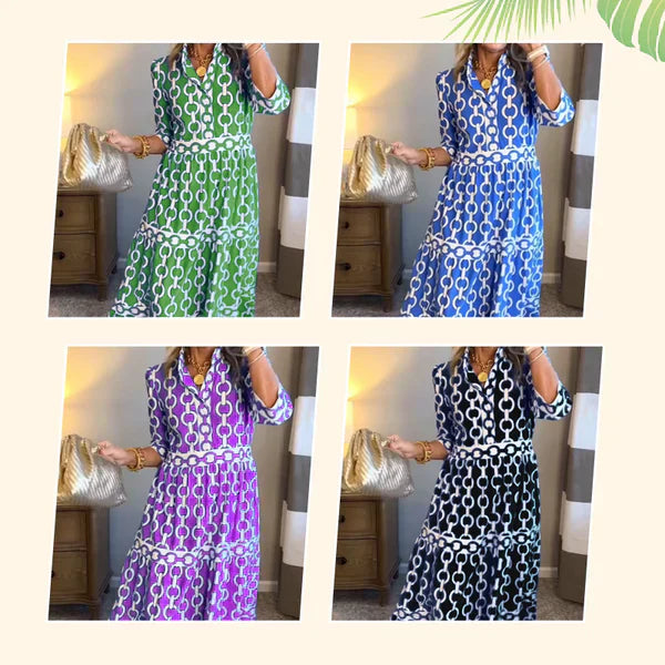 🌸💐Women’s Geometric Print V-Neck Maxi Dress
