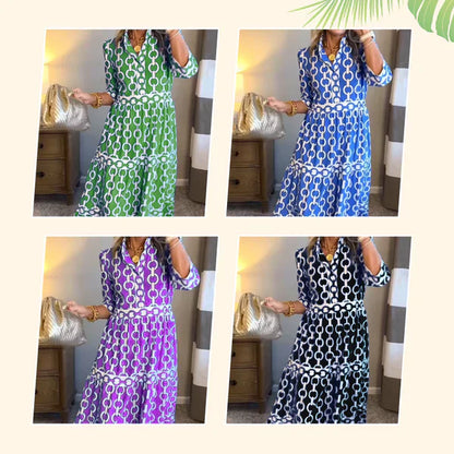 🌸💐Women’s Geometric Print V-Neck Maxi Dress