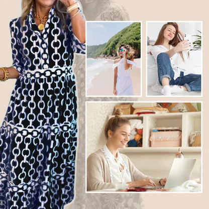 🌸💐Women’s Geometric Print V-Neck Maxi Dress
