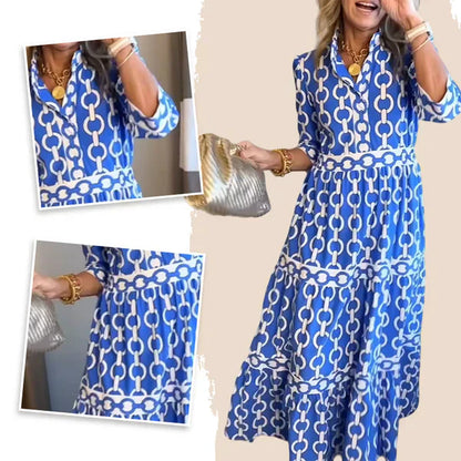 🌸💐Women’s Geometric Print V-Neck Maxi Dress