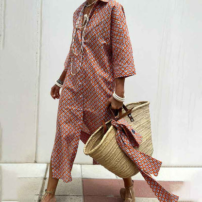 Classic Striped Lace-Up Shirt Dress