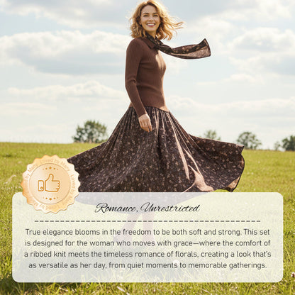 💥Ribbed Knit Top & Floral Maxi Skirt Set