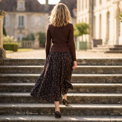 💥Ribbed Knit Top & Floral Maxi Skirt Set