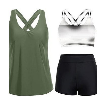 Women's 3-Piece Tankini Swimsuit with Boy Shorts