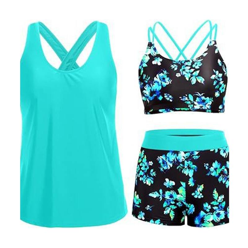 Women's 3-Piece Tankini Swimsuit with Boy Shorts