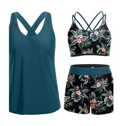 Women's 3-Piece Tankini Swimsuit with Boy Shorts