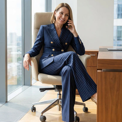⏳Time-Limited Special⏰Women's Pinstripe Double-Breasted Suit Set
