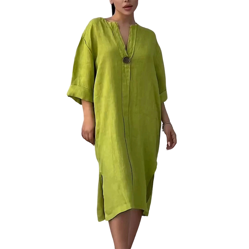 Women's Casual V-Neck Linen Shirt Dress