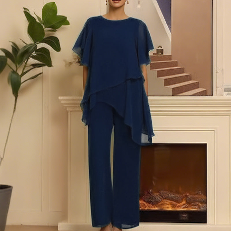 Charming Irregular Top & Wide Leg Pants Set