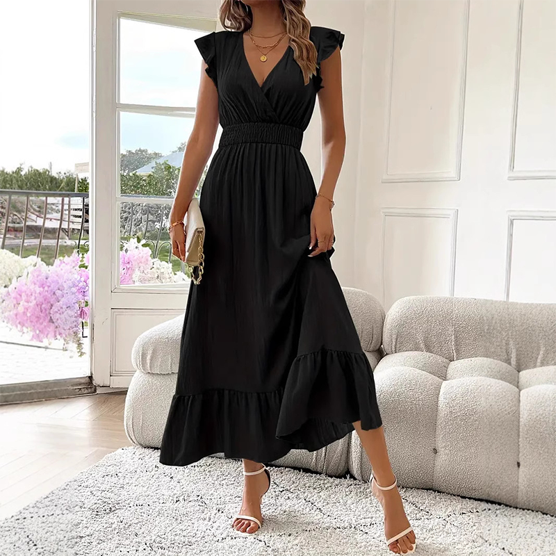 👗V-Neck Ruffled Maxi Dress – Effortless Elegance for Every Occasion!