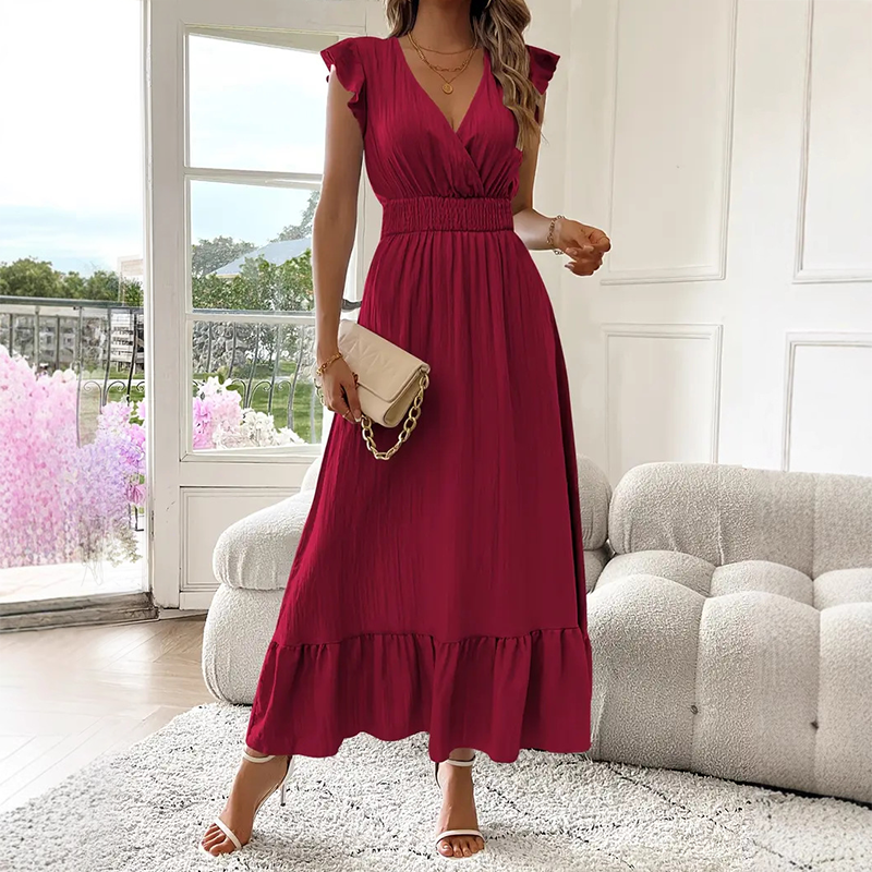👗V-Neck Ruffled Maxi Dress – Effortless Elegance for Every Occasion!