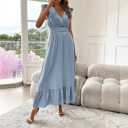 👗V-Neck Ruffled Maxi Dress – Effortless Elegance for Every Occasion!