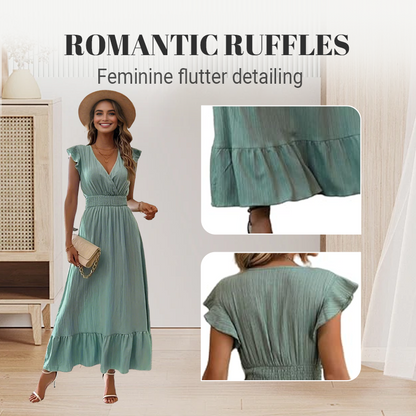 👗V-Neck Ruffled Maxi Dress – Effortless Elegance for Every Occasion!