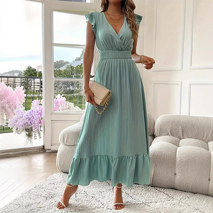 👗V-Neck Ruffled Maxi Dress – Effortless Elegance for Every Occasion!
