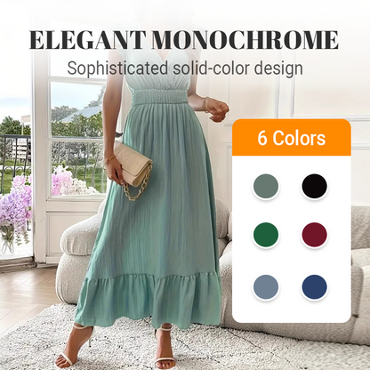 👗V-Neck Ruffled Maxi Dress – Effortless Elegance for Every Occasion!