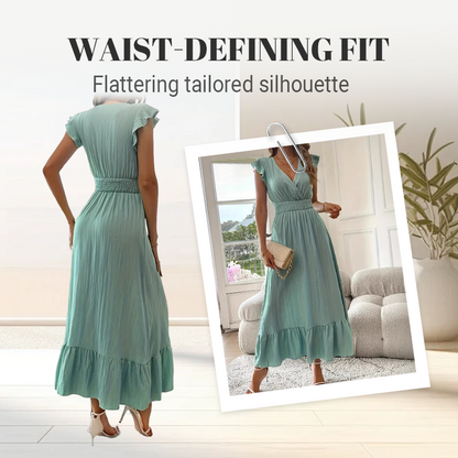 👗V-Neck Ruffled Maxi Dress – Effortless Elegance for Every Occasion!