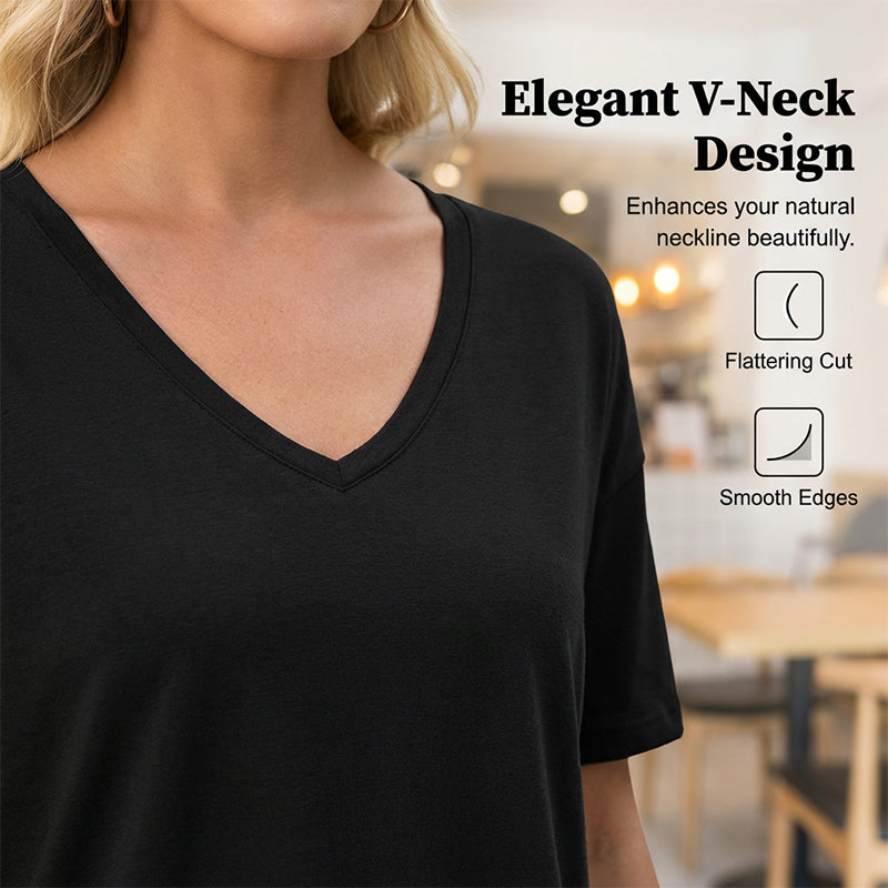 Women's Half Sleeve V-Neck Top with Patchwork Hem