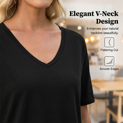 Women's Half Sleeve V-Neck Top with Patchwork Hem