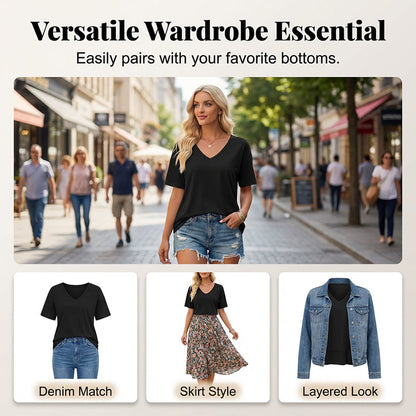 Women's Half Sleeve V-Neck Top with Patchwork Hem