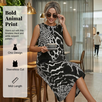 Women's Leopard Print Sleeveless Midi Dress