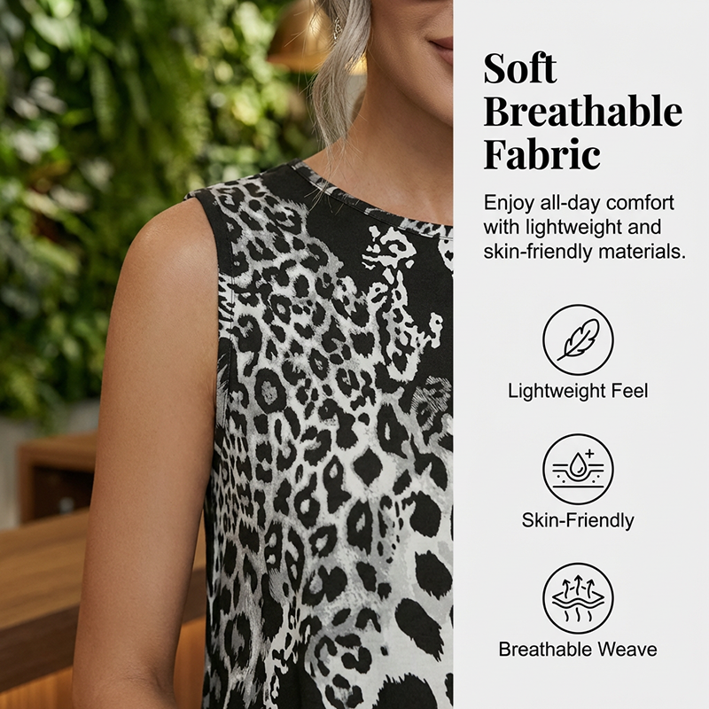 Women's Leopard Print Sleeveless Midi Dress