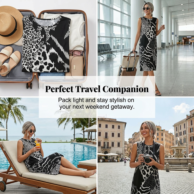 Women's Leopard Print Sleeveless Midi Dress