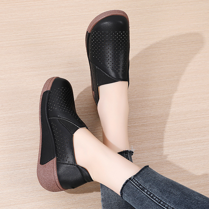 Breathable Perforated Slip-On Wedge Shoes
