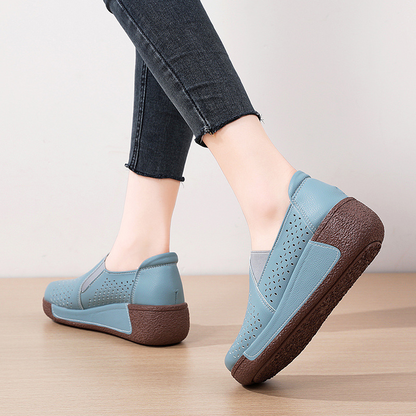 Breathable Perforated Slip-On Wedge Shoes