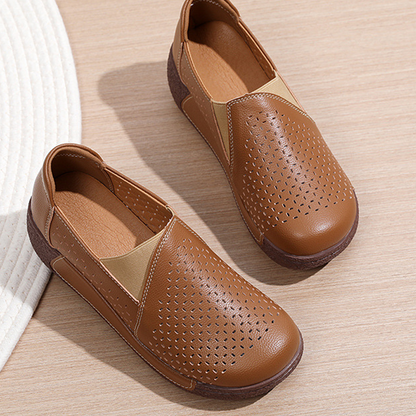 Breathable Perforated Slip-On Wedge Shoes