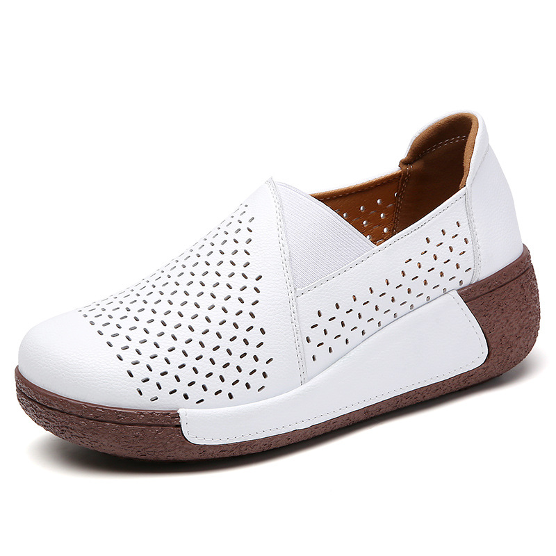 Breathable Perforated Slip-On Wedge Shoes