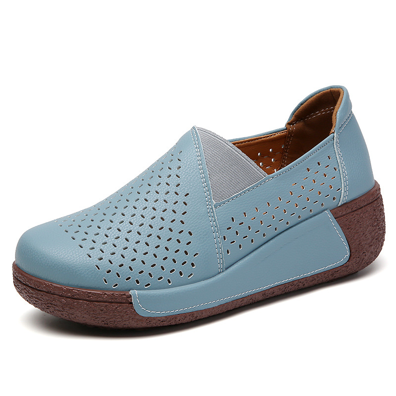 Breathable Perforated Slip-On Wedge Shoes