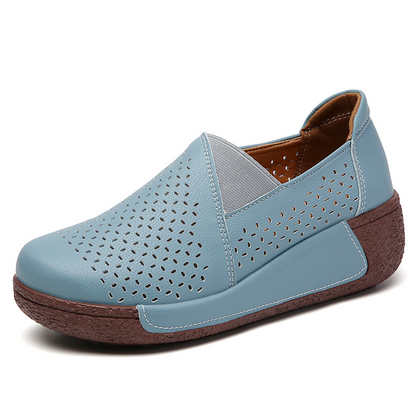Breathable Perforated Slip-On Wedge Shoes