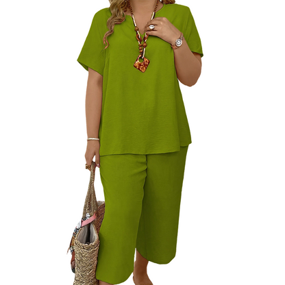 💕Women's Casual Short Sleeve Top & Wide Leg Pants Set☁️