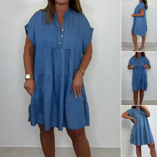 👗Women’s Casual Solid Button Down Short Dress