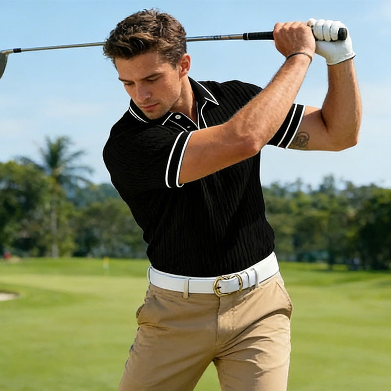 👔 Summer Casual Short Sleeve Shirt – Premium Knit, Contrast Tipping, Breathable 🌴