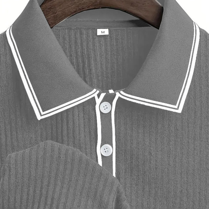 👔 Summer Casual Short Sleeve Shirt – Premium Knit, Contrast Tipping, Breathable 🌴