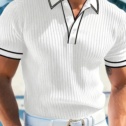 👔 Summer Casual Short Sleeve Shirt – Premium Knit, Contrast Tipping, Breathable 🌴