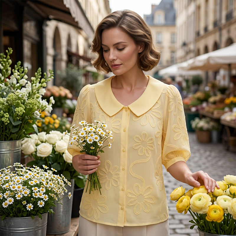 ✨Hot Sale✨Embroidered Floral Retro Collar Shirt