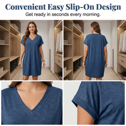 💃🌸2026 Trend New✨ Plus Size V-Neck T-Shirt Dress ☁️