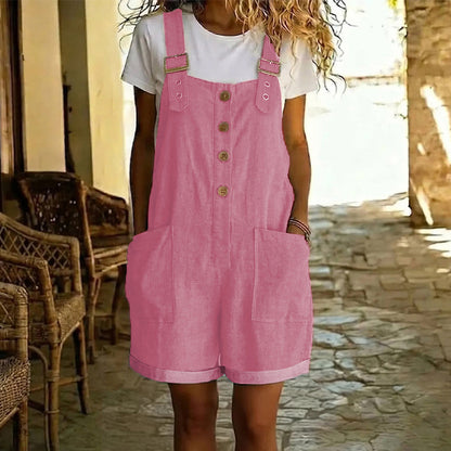 Retro Solid Color Romper with Adjustable Straps