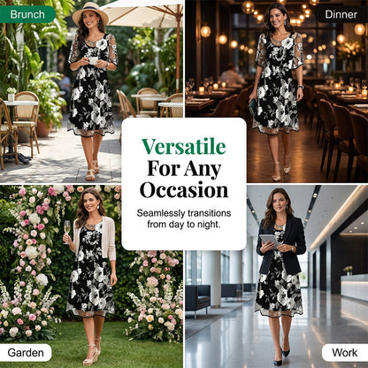 Women's Elegant Floral Print Chiffon Dress