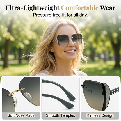 Rimless Oversized Square Sunglasses – Gradient Lens, Glitter Details, UV Protection ✨