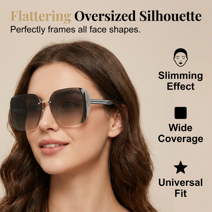 Rimless Oversized Square Sunglasses – Gradient Lens, Glitter Details, UV Protection ✨