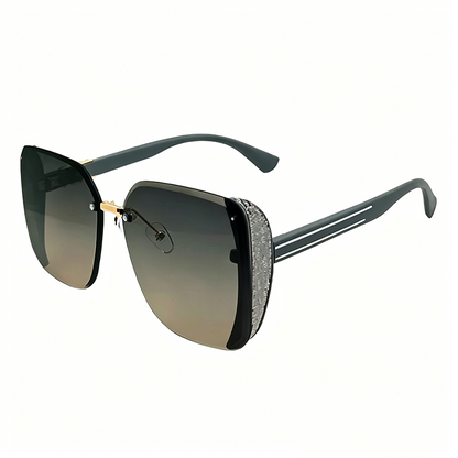 Rimless Oversized Square Sunglasses – Gradient Lens, Glitter Details, UV Protection ✨